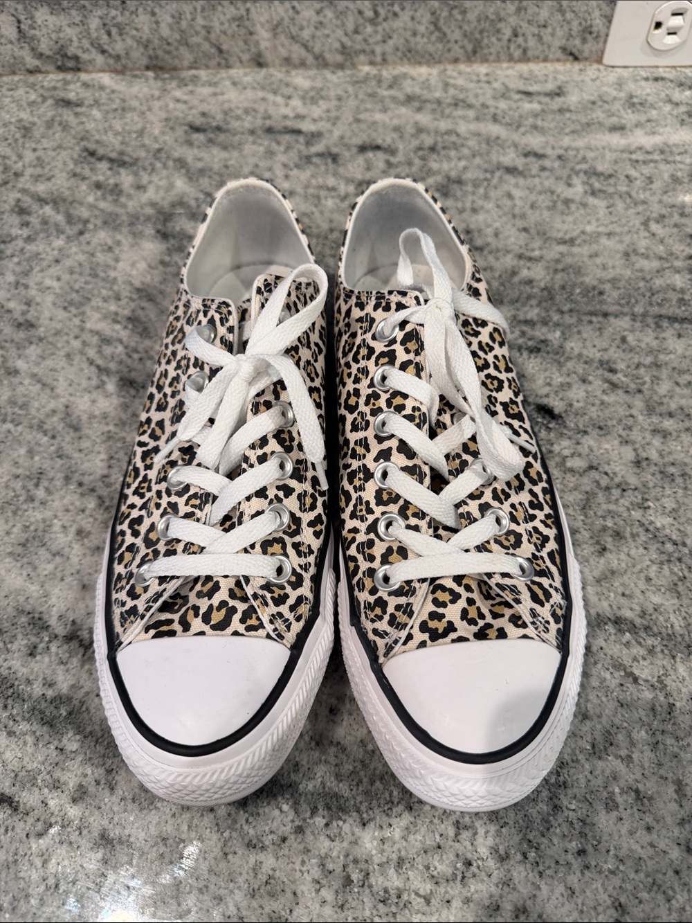 Converse Leopard Print Low Top Sneakers in White and Tan